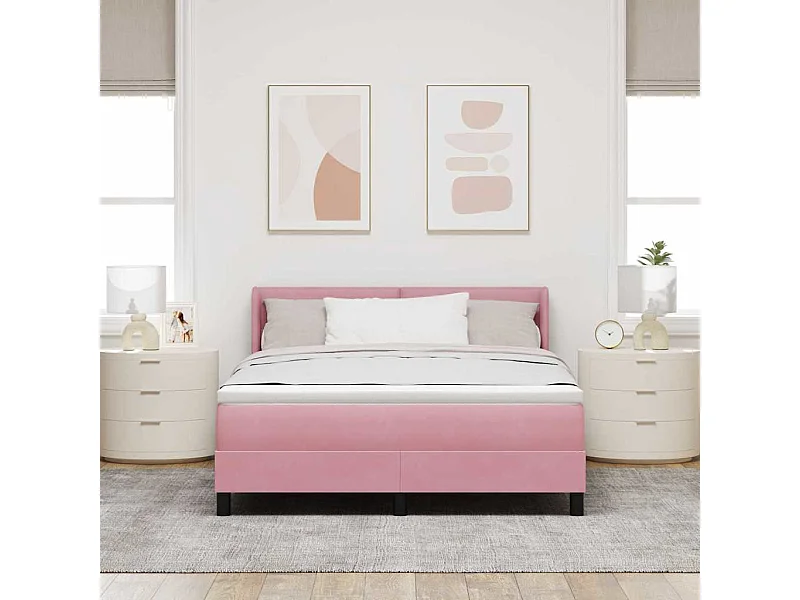 Cadre de lit avec matelas noir 100x200 cm en velours Rose