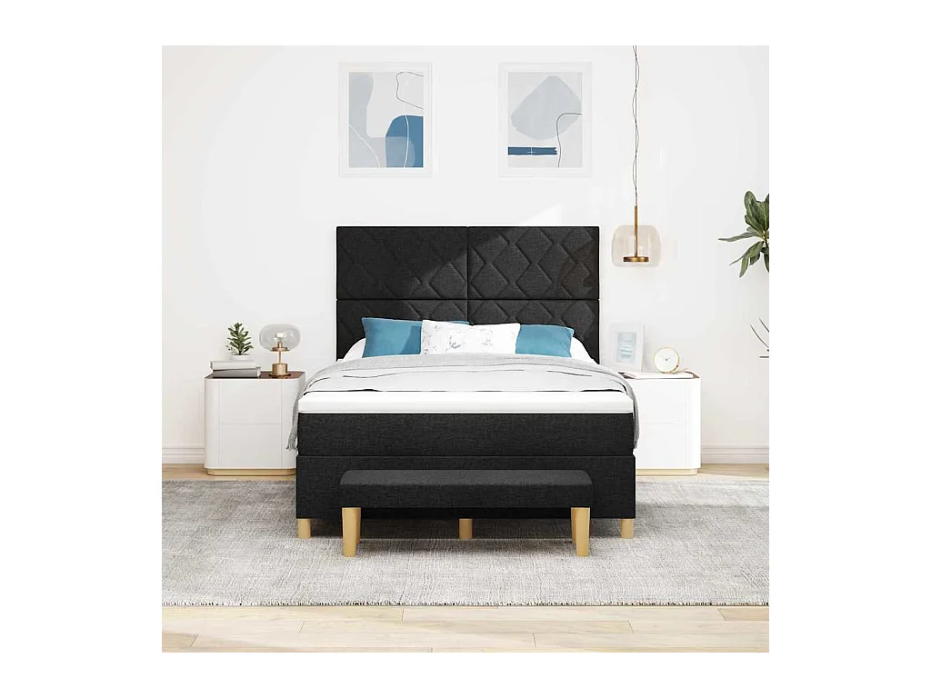 Cama Box com colchão com cabeceira Preto 140 x 200 cm tecido