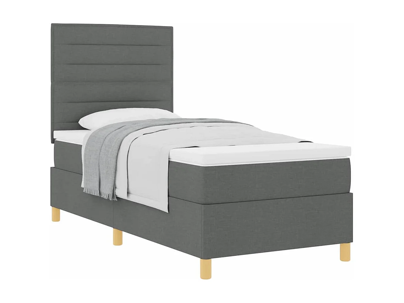 Cama tipo Box Spring con cabecera Gris oscuro 100 x 200 cm tela