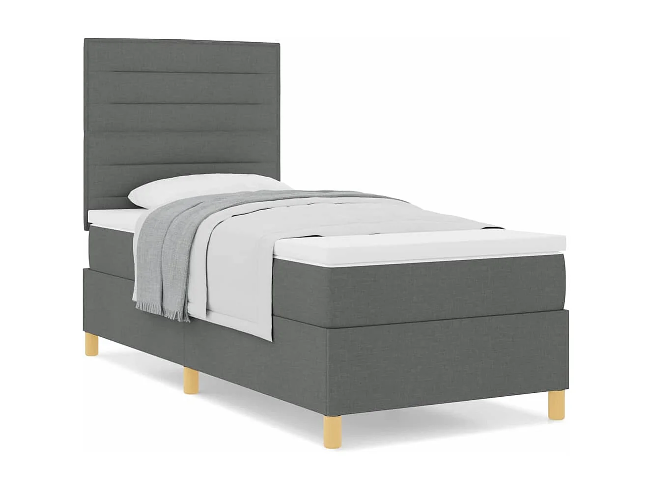 Cama tipo Box Spring con cabecera Gris oscuro 100 x 200 cm tela
