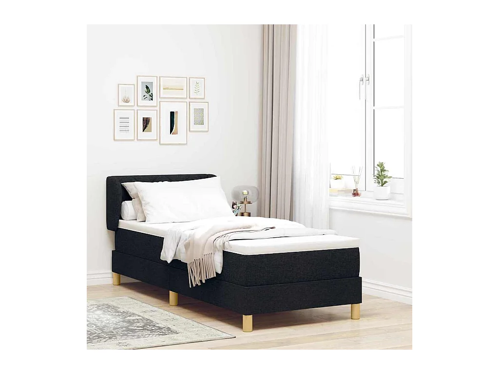 Cadre de lit avec Matelas Crème 90x200 cm Tissu Noir