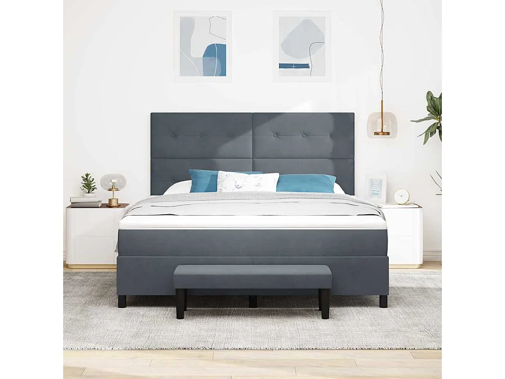 Cama tipo Box Spring Gris oscuro 180 x 200 cm Terciopelo