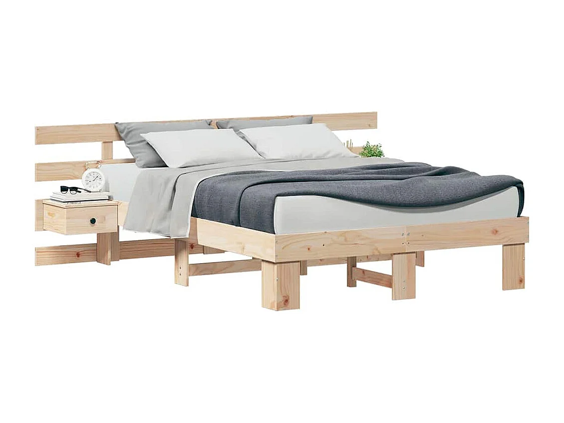 Bedframe met lade Bruin 120 x 190 cm Massief grenenhout