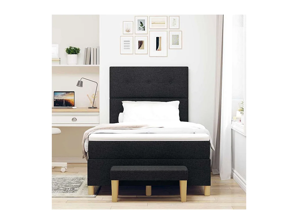Cadre de lit avec matelas Noir 120 x 190 cm tissu