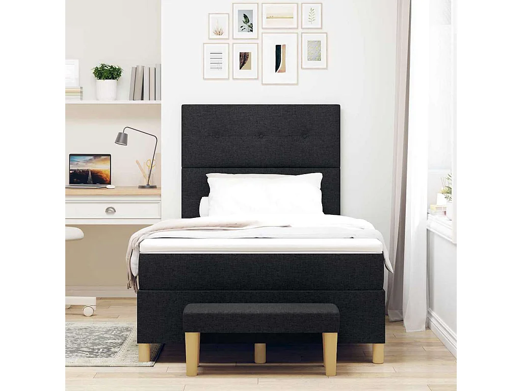 Cama tipo Box Spring con colchón Negro 120 x 190 cm tela