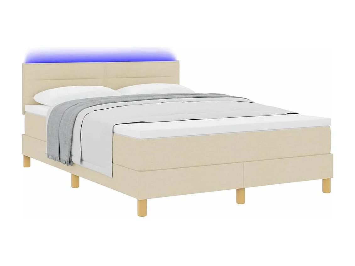 Cama tipo Box Spring con colchón Crema 140 x 200 cm tela
