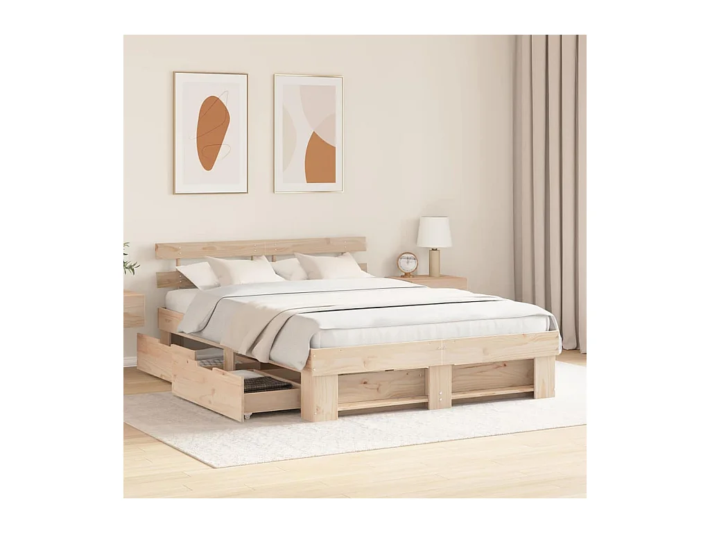 Cadre de lit avec tiroir Marron 160 x 200 cm Bois massif en pin