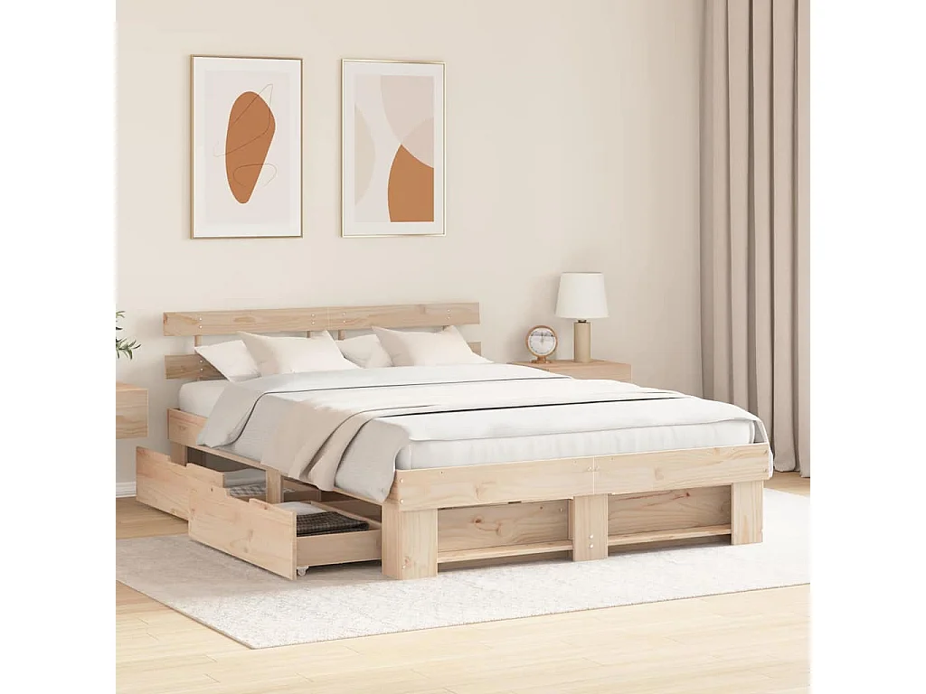 Cadre de lit avec tiroir Marron 160 x 200 cm Bois massif en pin