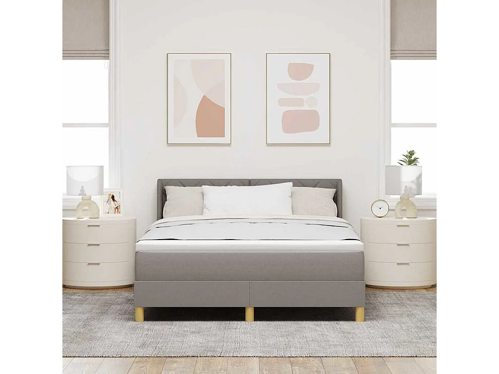 Cadre de lit avec matelas Taupe 160 x 200 cm tissu