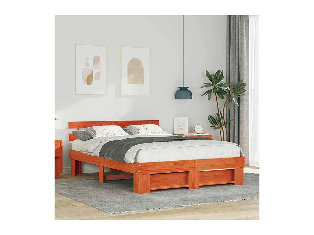 Cadre de lit Marron cire 150 x 200 cm Bois massif en pin