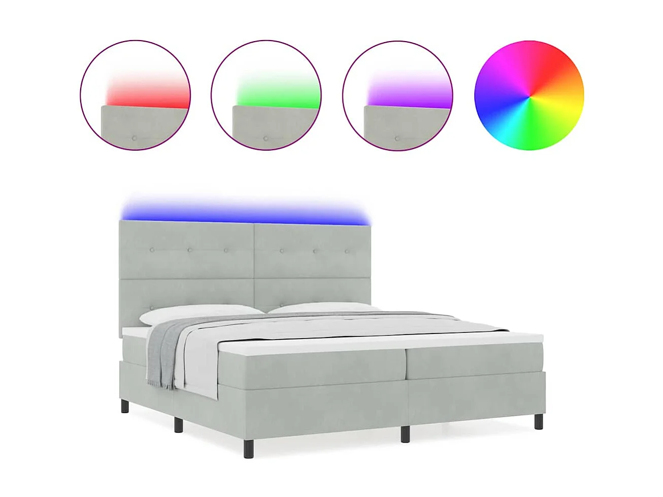 Cama tipo Box Spring Gris Claro 200 x 200 cm Terciopelo