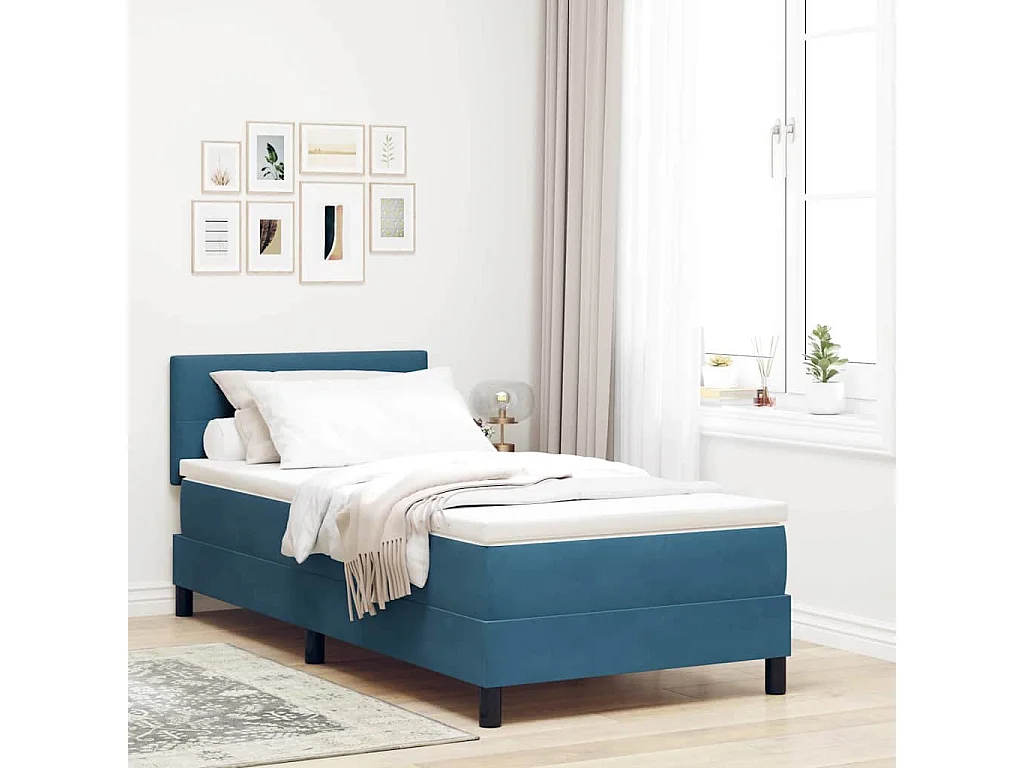 Cama tipo Box Spring Azul oscuro 100 x 200 cm Terciopelo