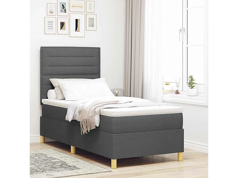 Cadre de lit avec matelas Gris foncé 100 x 200 cm tissu