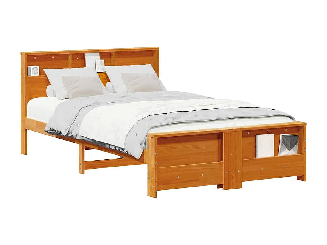 Estrutura da Cama com cabeceira Castanho-mel 140 x 190 cm