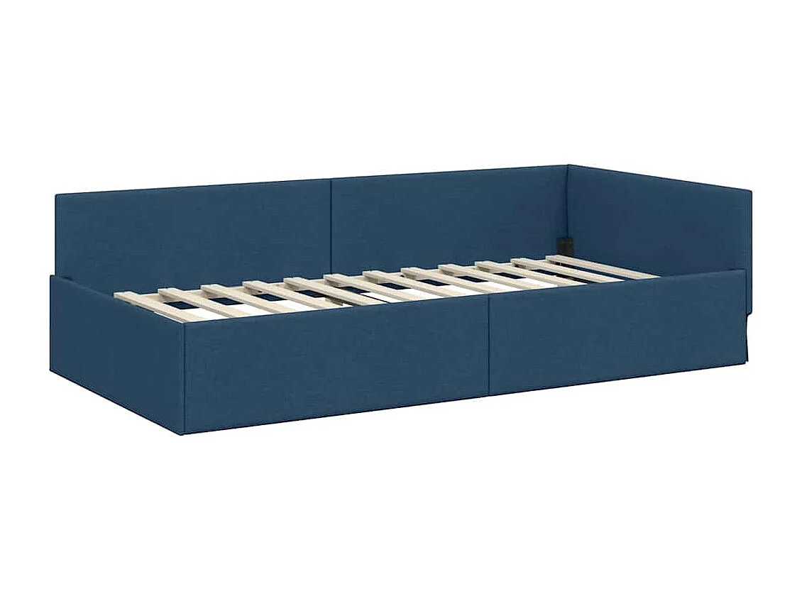 Cadre de lit d'angle Bleu 90 x 200 cm Tissu et bois reconstitué