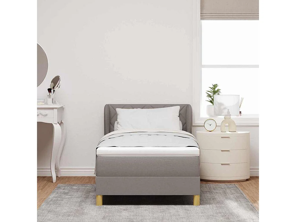 Cadre de lit avec Matelas Crème 90x200 cm Tissu Taupe