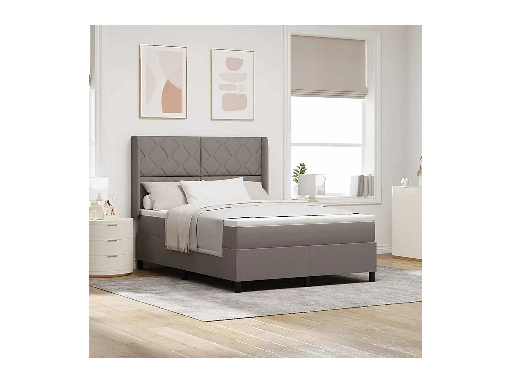 Cadre de lit avec matelas Taupe 140 x 200 cm tissu