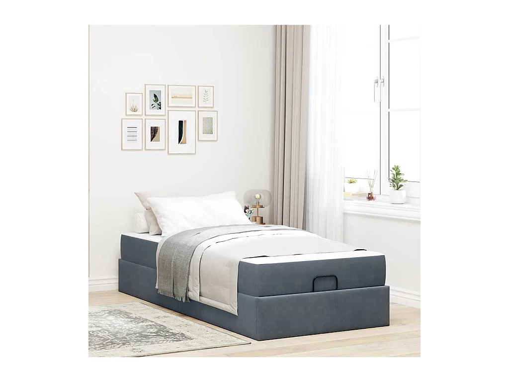Cadre de lit avec matelas Gris foncé 80 x 200 cm Velours