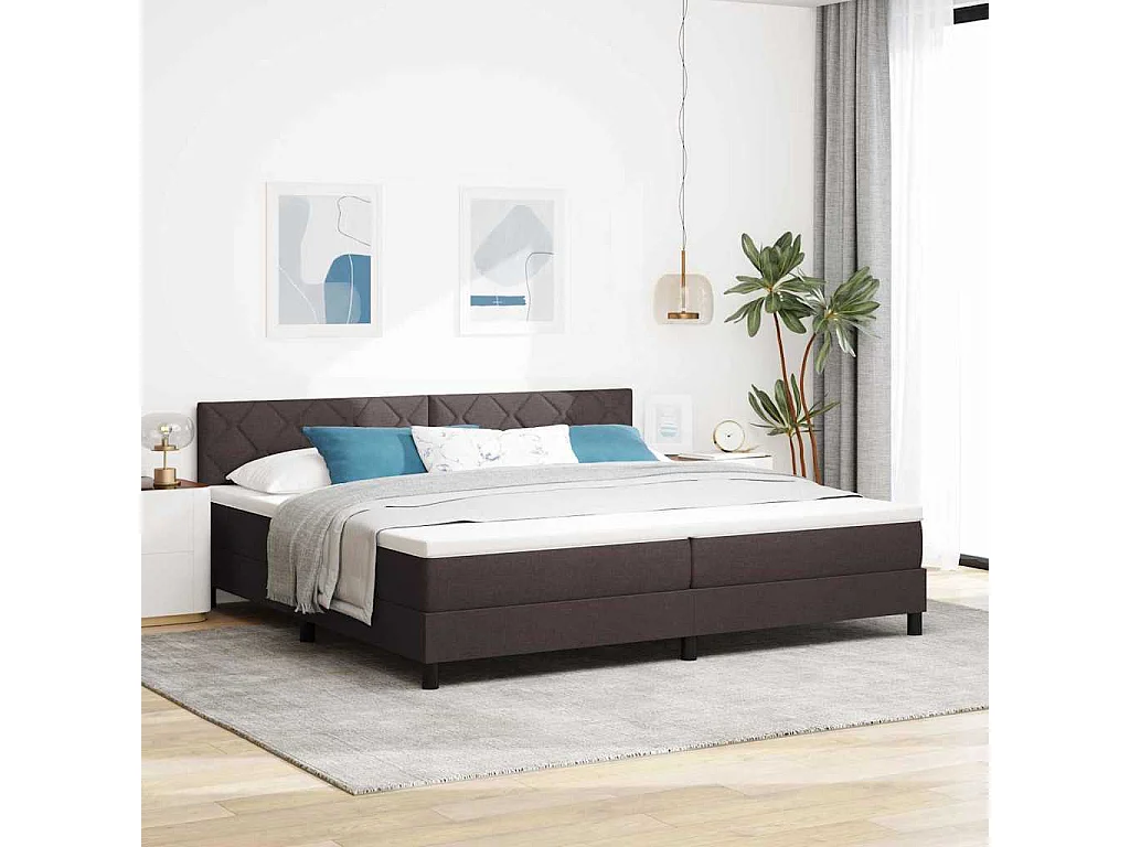Cama box spring con colchón Marrón Oscuro 200 x 200 cm tela