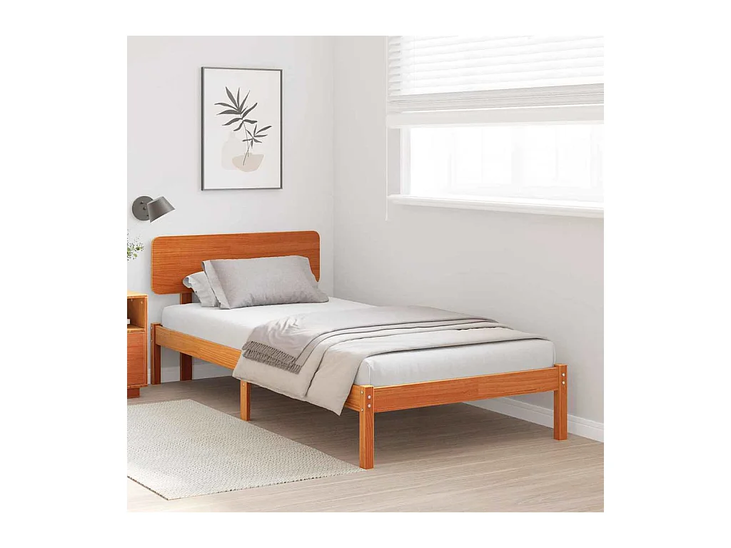 Cadre de lit avec tête de lit Brun cire 90 x 190 cm