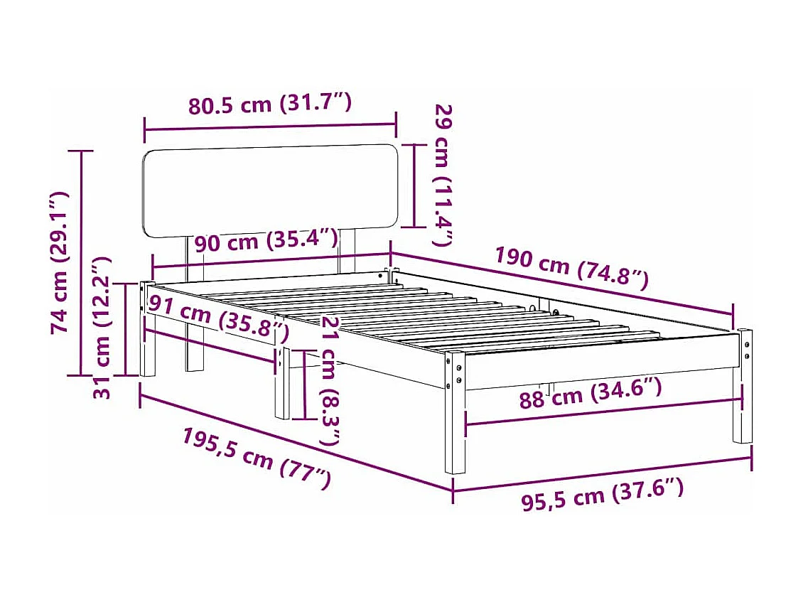 Estructura de cama con cabecera Marrón cera 90 x 190 cm