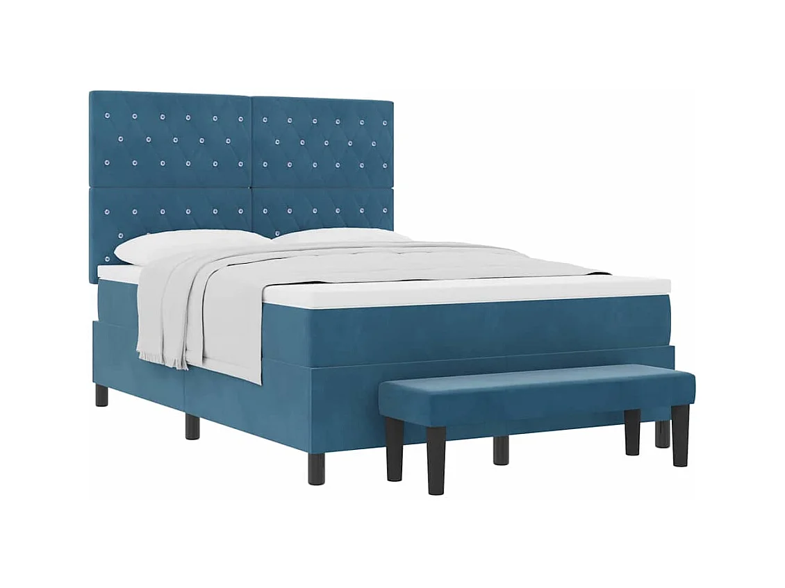 Cadre de lit avec matelas Bleu foncé 160 x 200 cm Velours