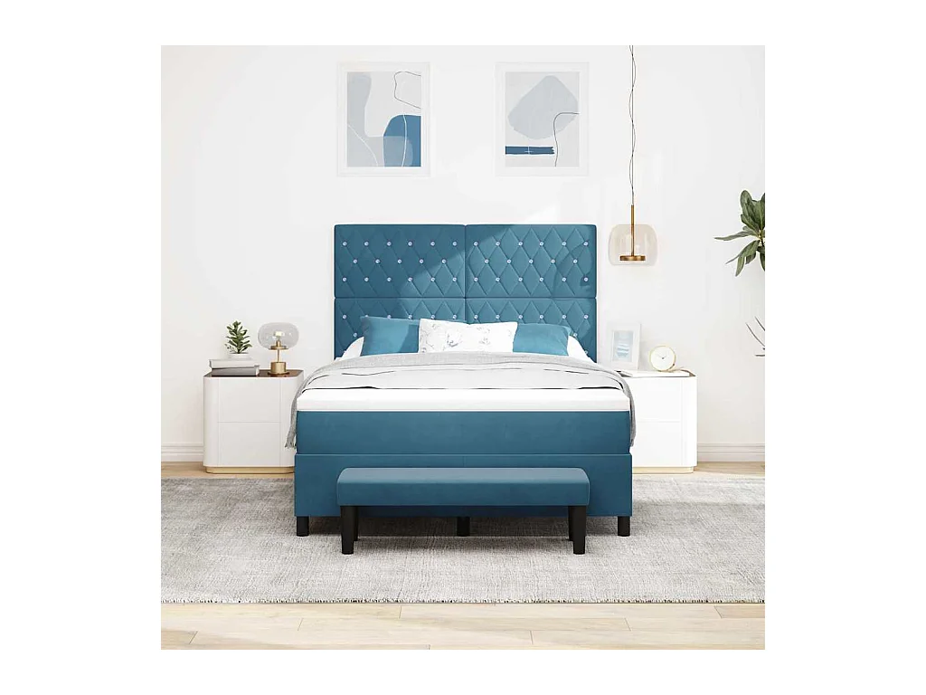 Cadre de lit avec matelas Bleu foncé 160 x 200 cm Velours