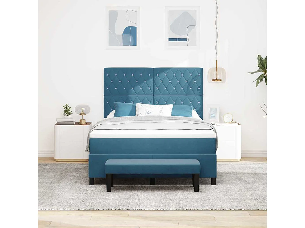 Cadre de lit avec matelas Bleu foncé 160 x 200 cm Velours