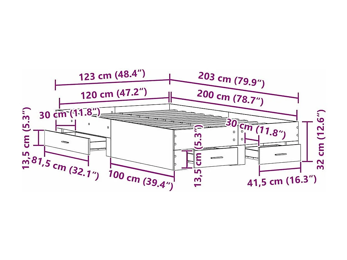 Estructura de cama con cajones Madera vieja 120 x 200 cm