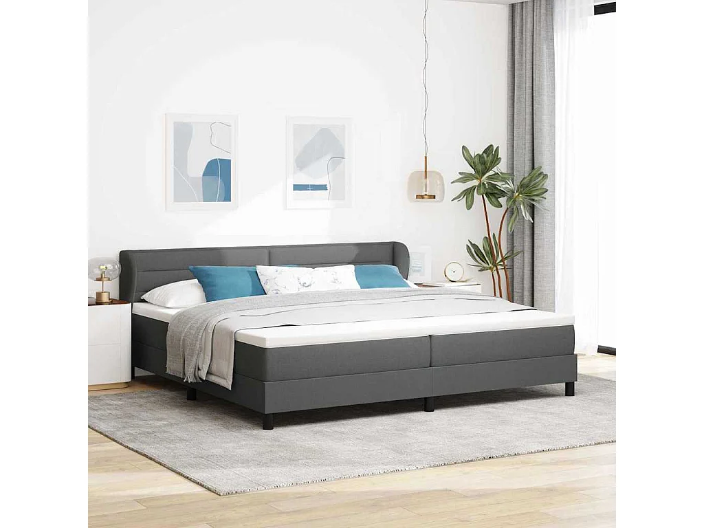 Cadre de lit avec matelas Gris foncé 200 x 200 cm tissu