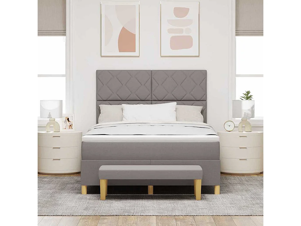 Cadre de lit avec matelas Taupe 160 x 200 cm tissu