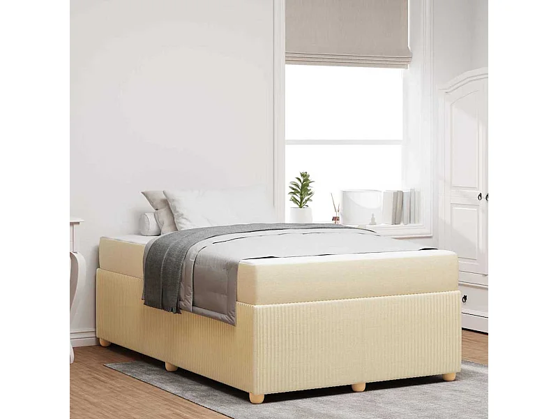 Cadre de lit avec matelas avec matelas Crème 120 x 200 cm tissu