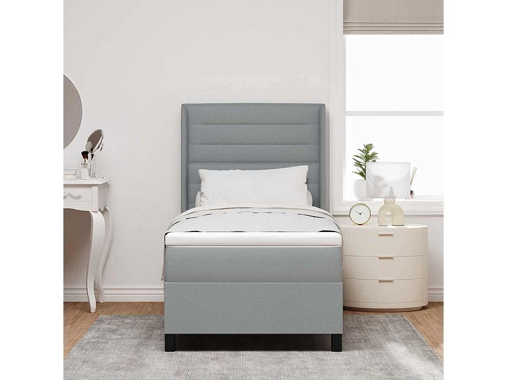 Cama tipo Box Spring con colchón Gris claro 100 x 200 cm tela
