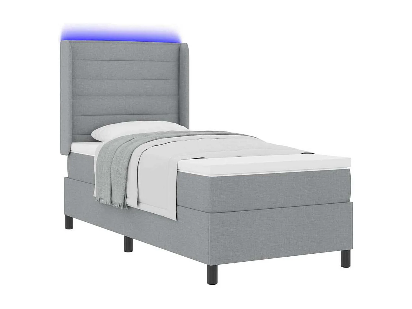 Cama tipo Box Spring con colchón Gris claro 100 x 200 cm tela