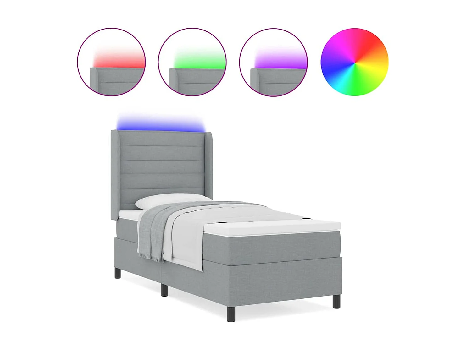 Cama tipo Box Spring con colchón Gris claro 100 x 200 cm tela