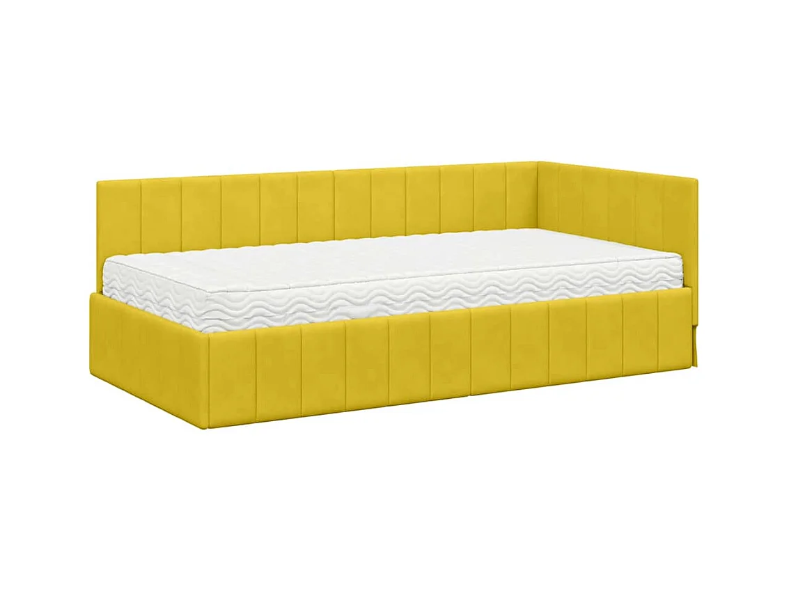 Cadre de lit d'angle avec matelas Jaune 90 x 190 cm Velours