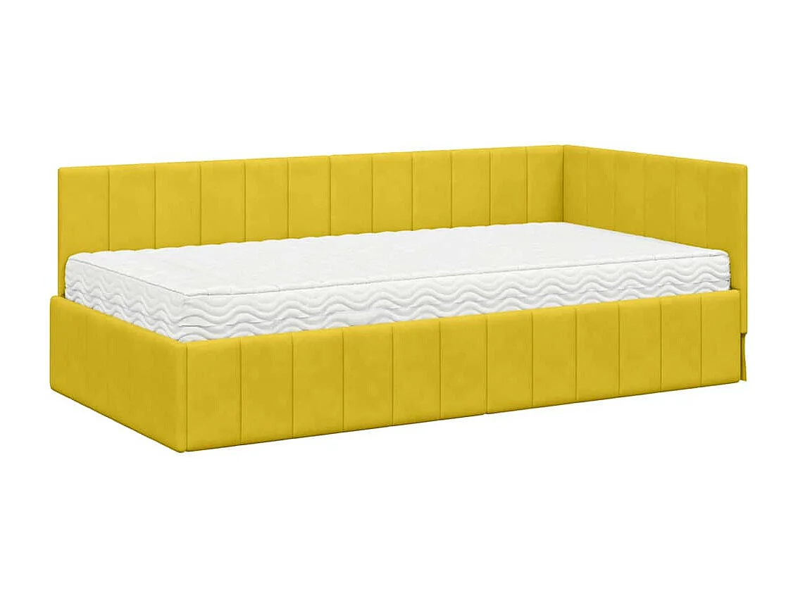 Cadre de lit d'angle avec matelas Jaune 90 x 190 cm Velours