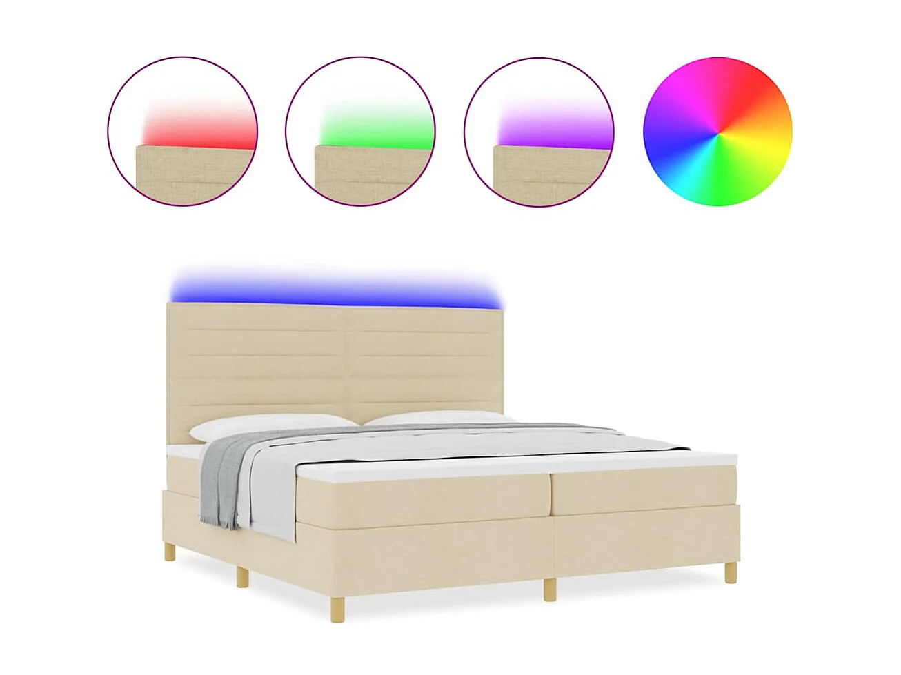 Cama tipo Box Spring con colchón Crema 200 x 200 cm tela