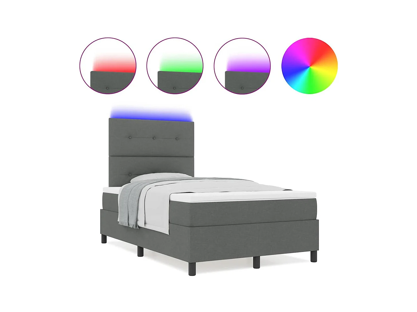 Cadre de lit avec matelas Gris foncé 120 x 190 cm tissu