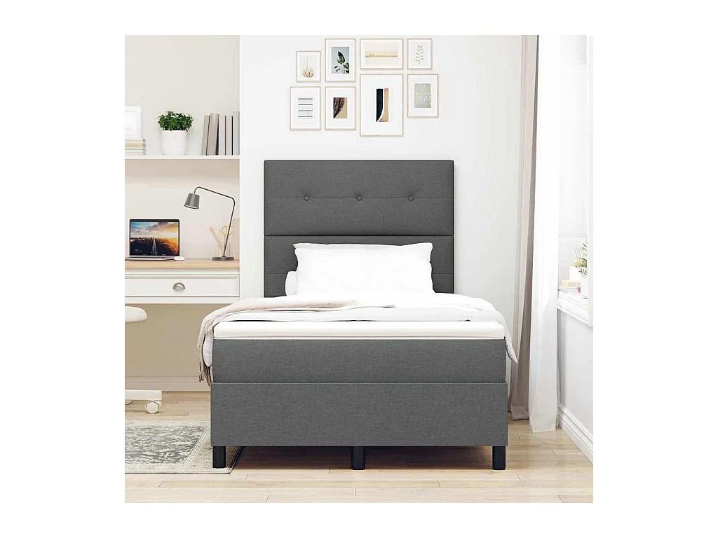 Cadre de lit avec matelas Gris foncé 120 x 190 cm tissu