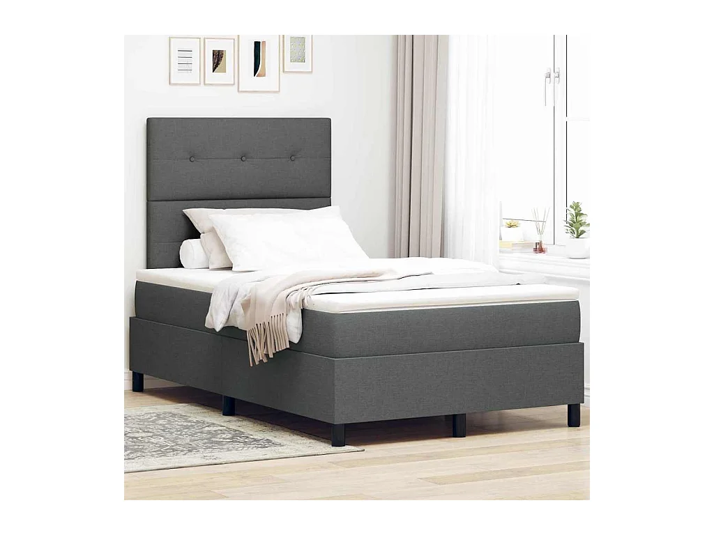 Cadre de lit avec matelas Gris foncé 120 x 190 cm tissu