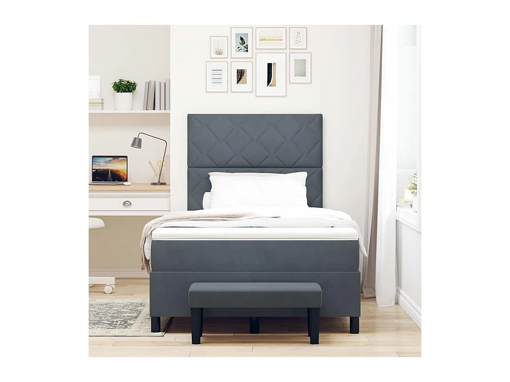 Cadre de lit avec matelas Gris foncé 120 x 190 cm Velours