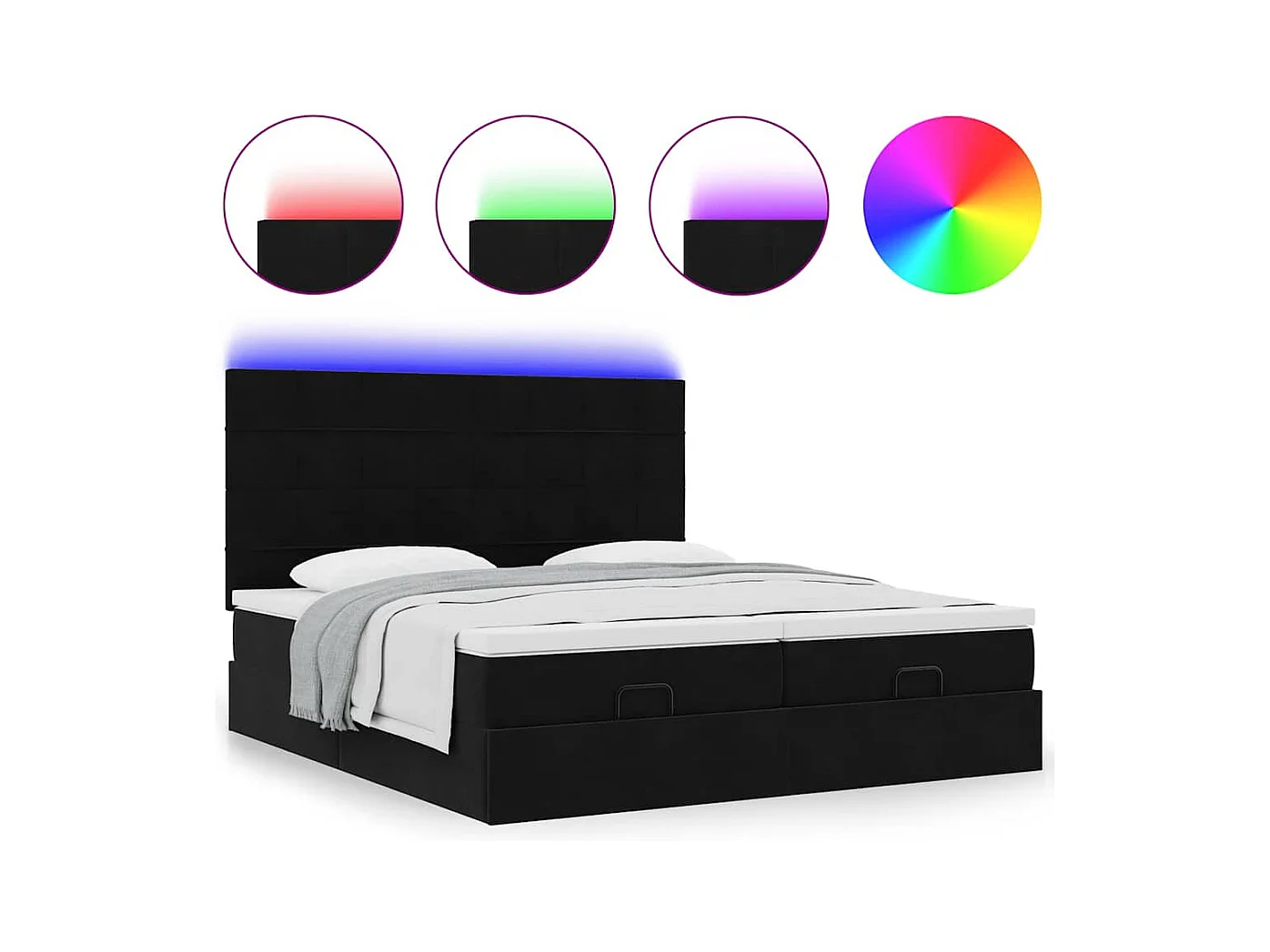 Cadre de lit ottoman avec matelas noir 180x200cm velours