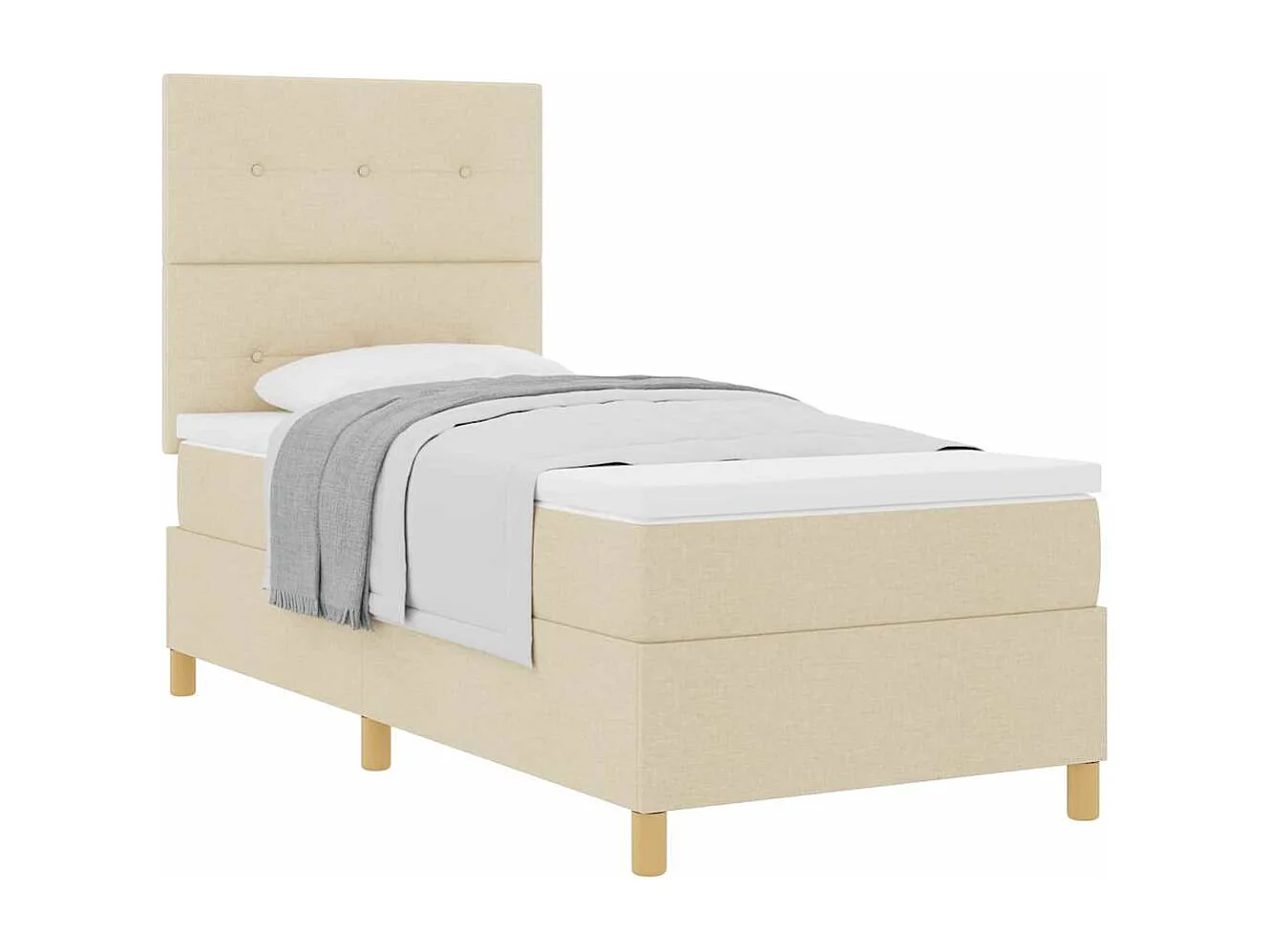 Cama tipo Box Spring con cabecera Crema 90 x 200 cm tela