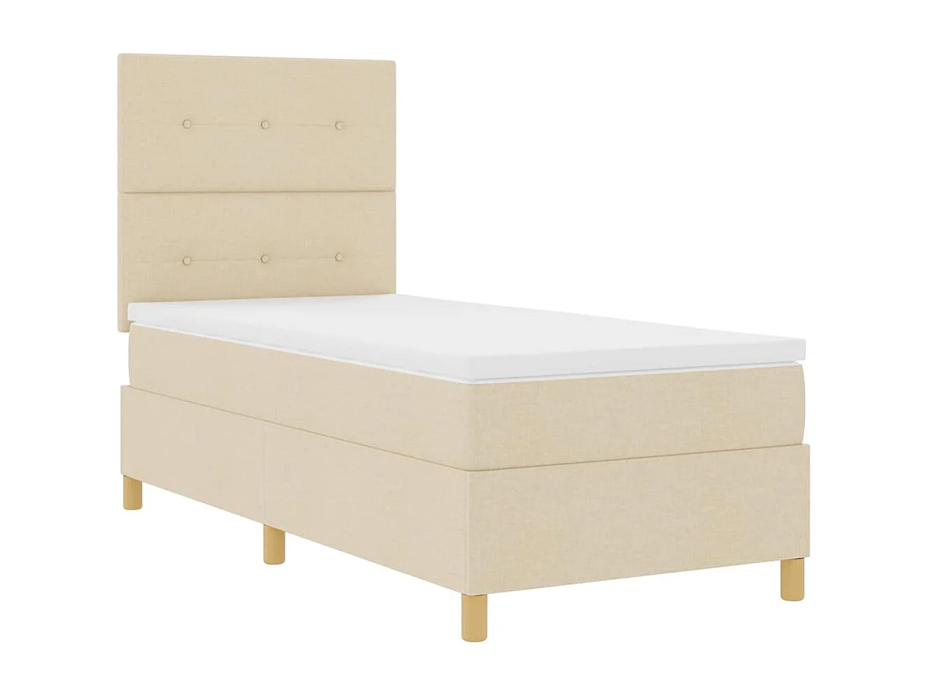Cama tipo Box Spring con cabecera Crema 90 x 200 cm tela