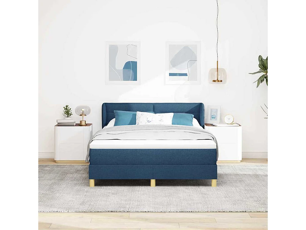 Cadre de lit avec Matelas Crème 90x200 cm Tissu Bleu