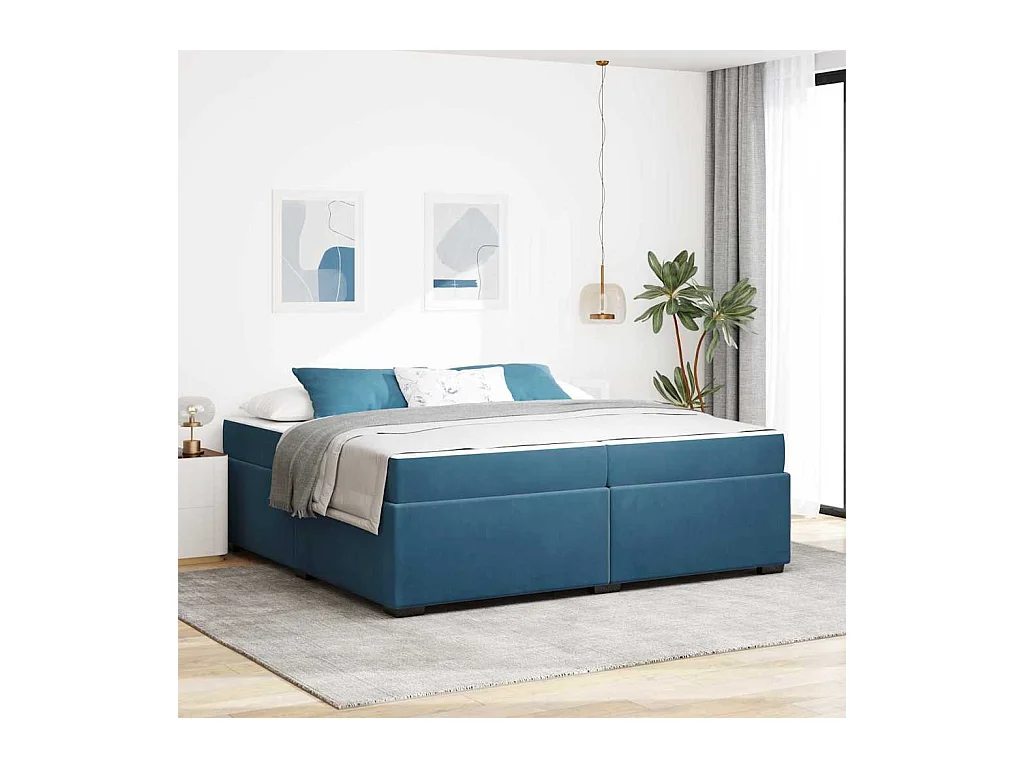 Cadre de lit avec matelas Bleu foncé 200 x 200 cm Velours