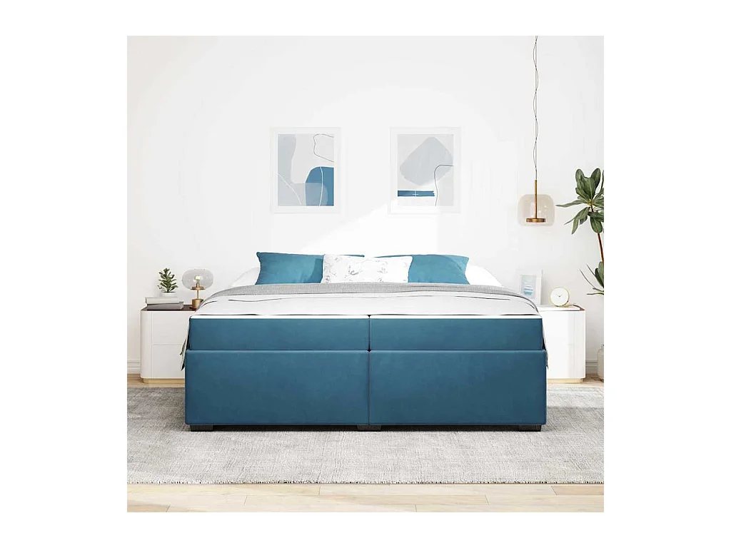Cadre de lit avec matelas Bleu foncé 200 x 200 cm Velours
