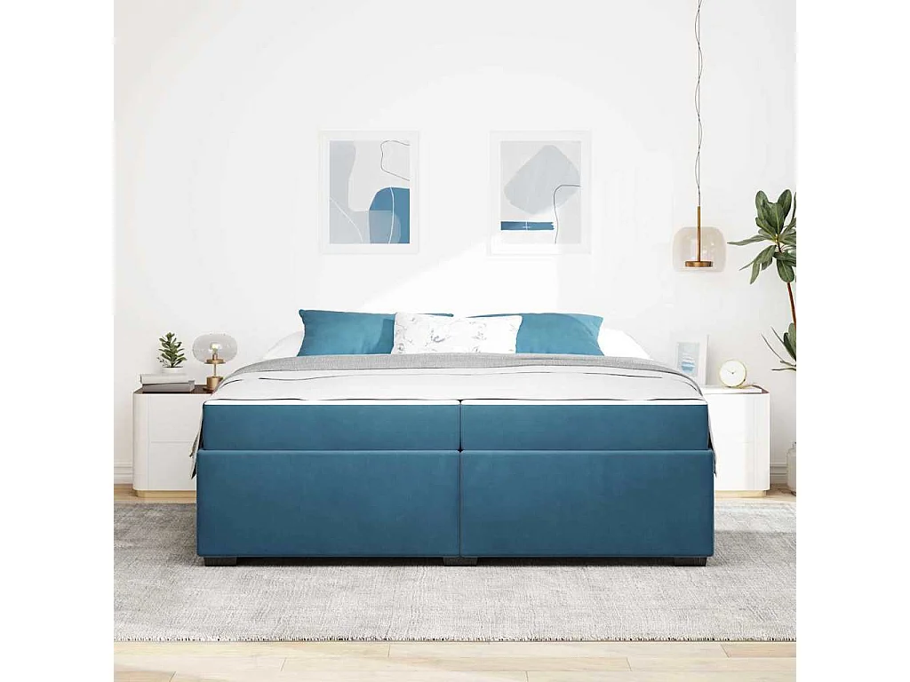 Cadre de lit avec matelas Bleu foncé 200 x 200 cm Velours