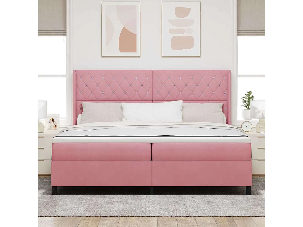 Cadre de lit avec Matelas LED Rose 200 x 200 cm Velours